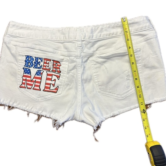American Flag Beer Me Upcycled Express White Jean Shorts - Picture 3 of 5
